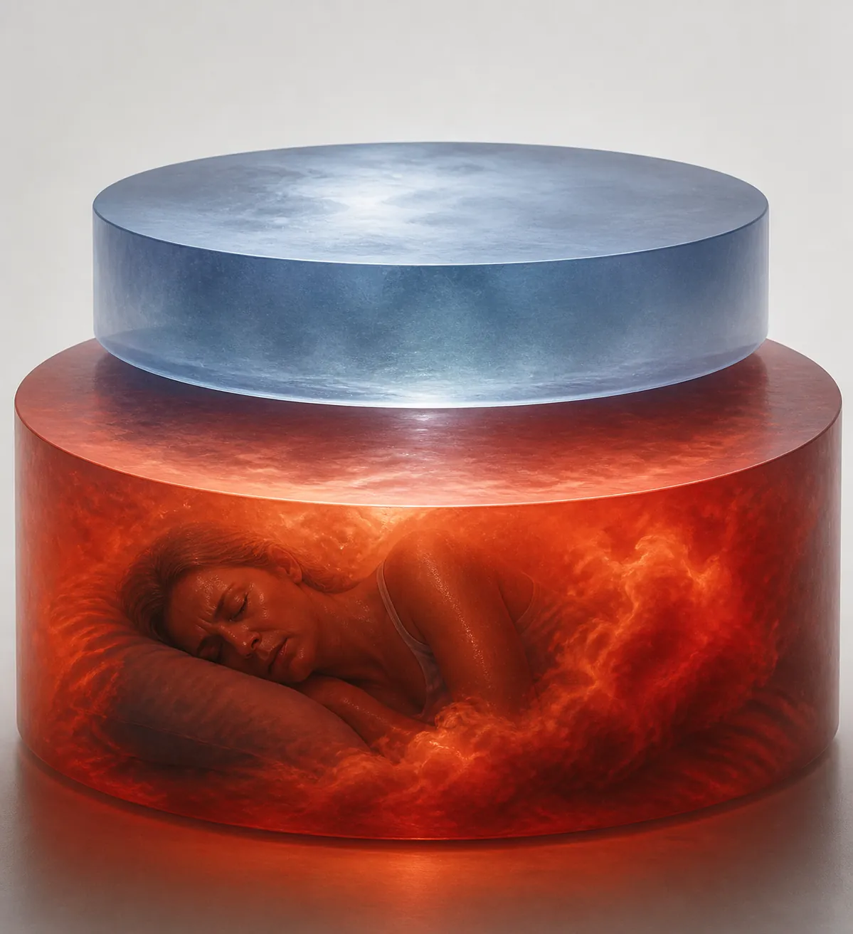 Conceptual image of lunar sleep disruption pressing down on menopause-related hot flash burden