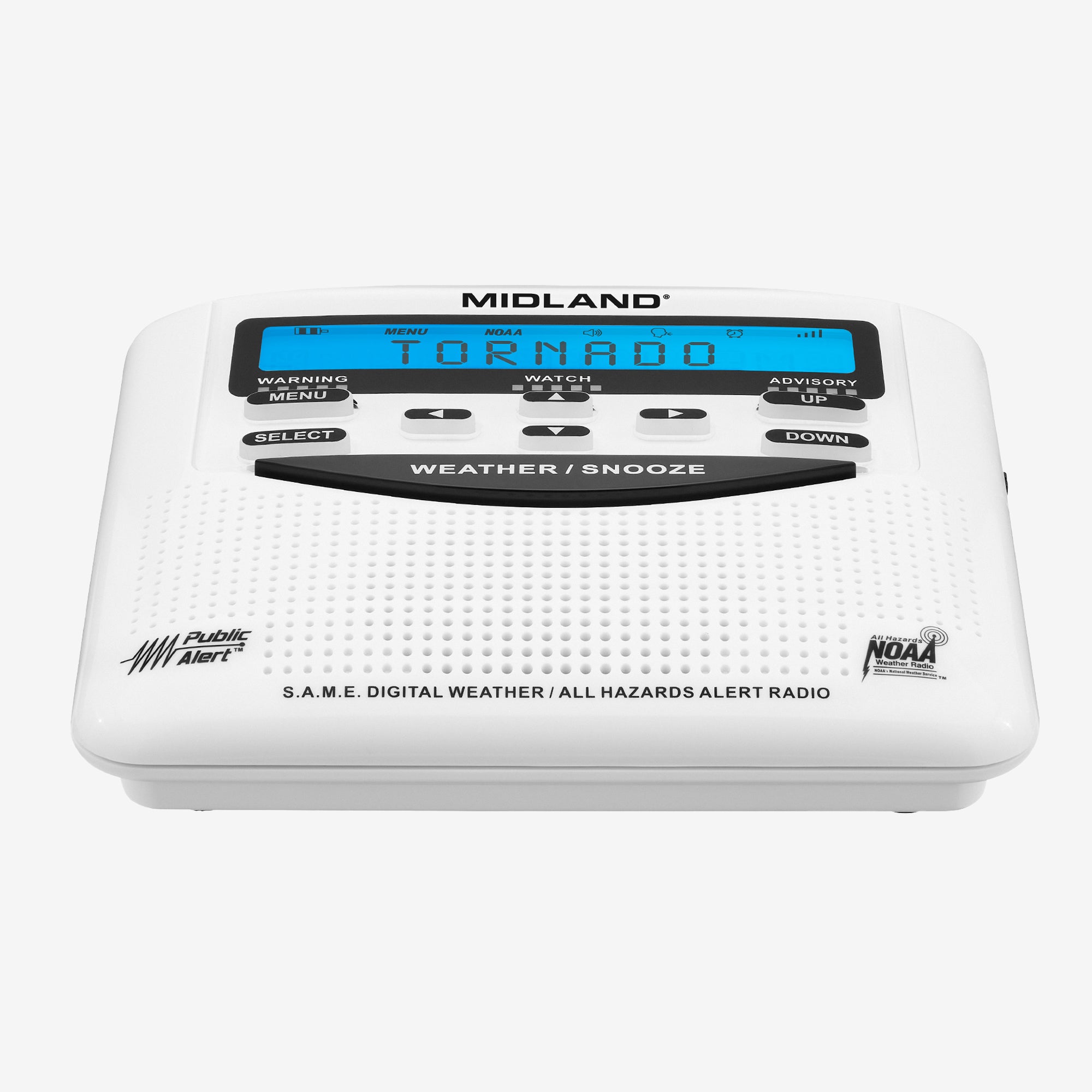 A NOAA emergency weather alert radio on a clean surface