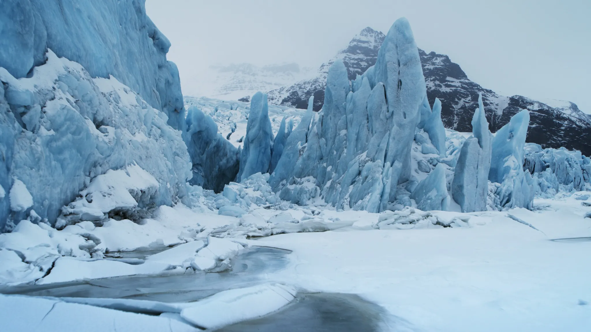Aerial view of a frozen arctic landscape from Earth Moods on Disney+