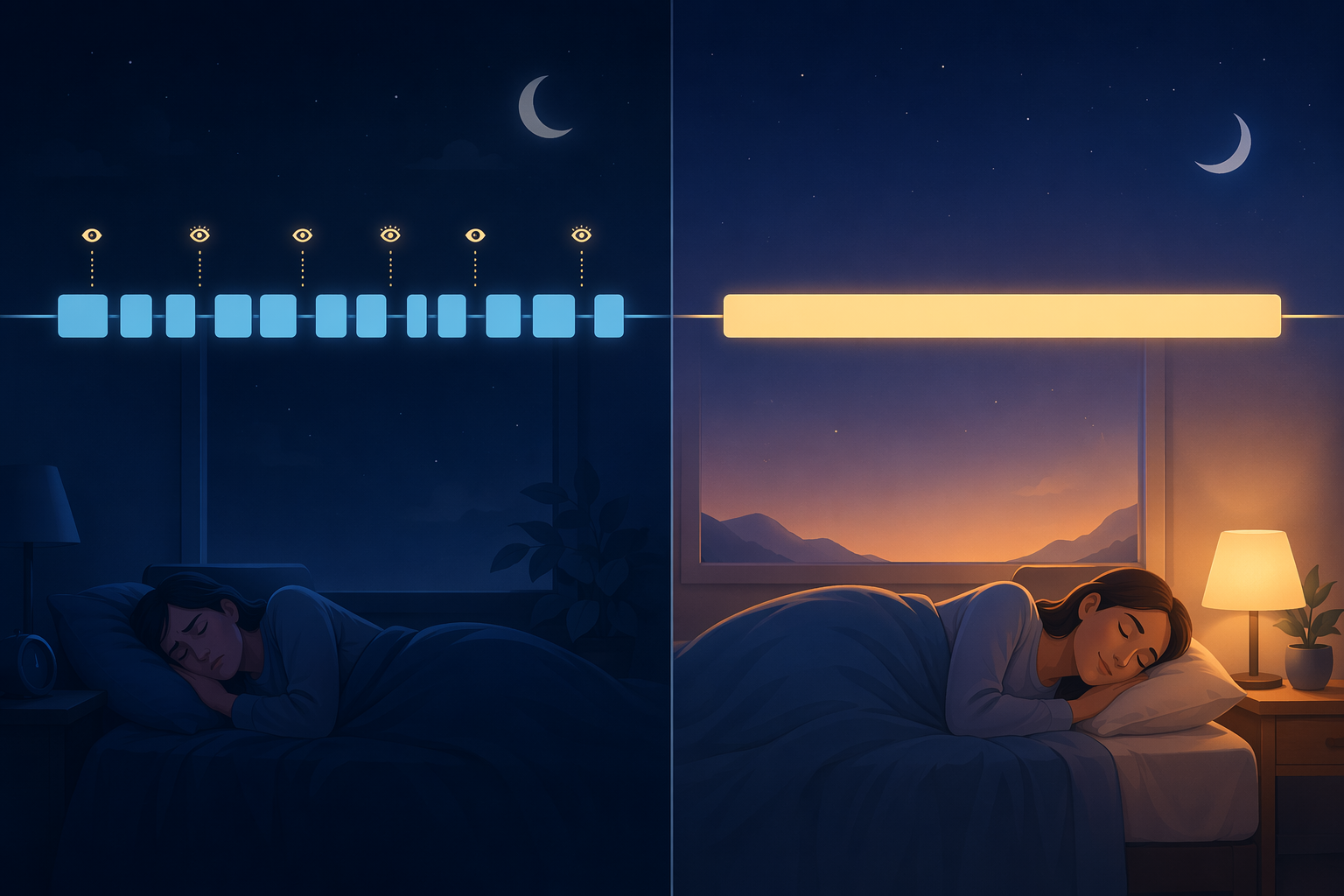 Abstract comparison of fragmented sleep segments and one consolidated overnight sleep block