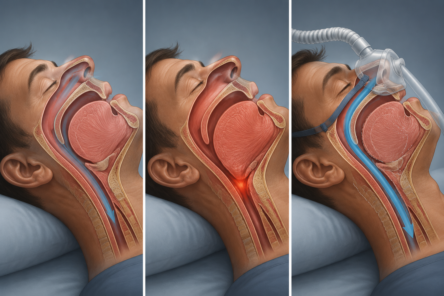 Medical comparison of normal, obstructed, and CPAP-supported upper airway states during sleep