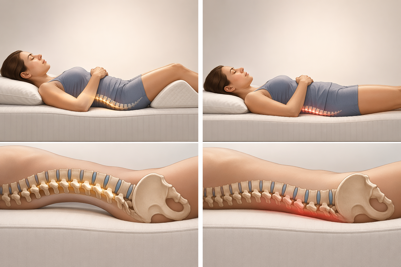 Anatomical comparison of back sleeping with a knee pillow preserving the lumbar curve versus no knee pillow flattening the lower back