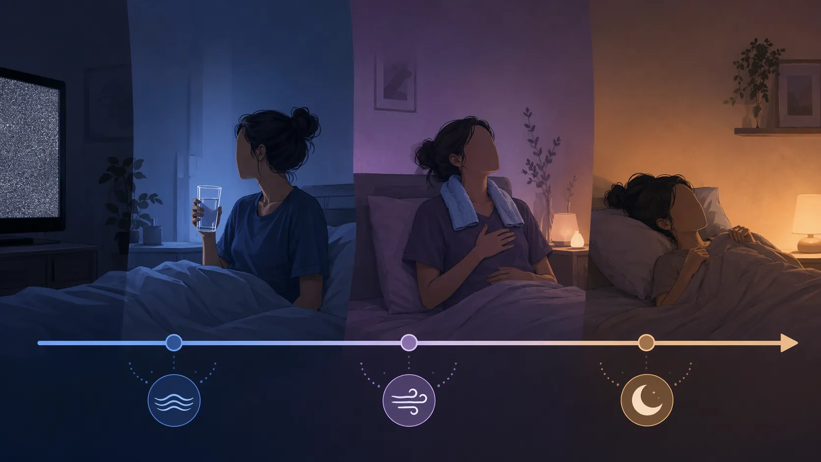 Timeline illustration of a 20-to-60-minute cool-down protocol after a scary movie