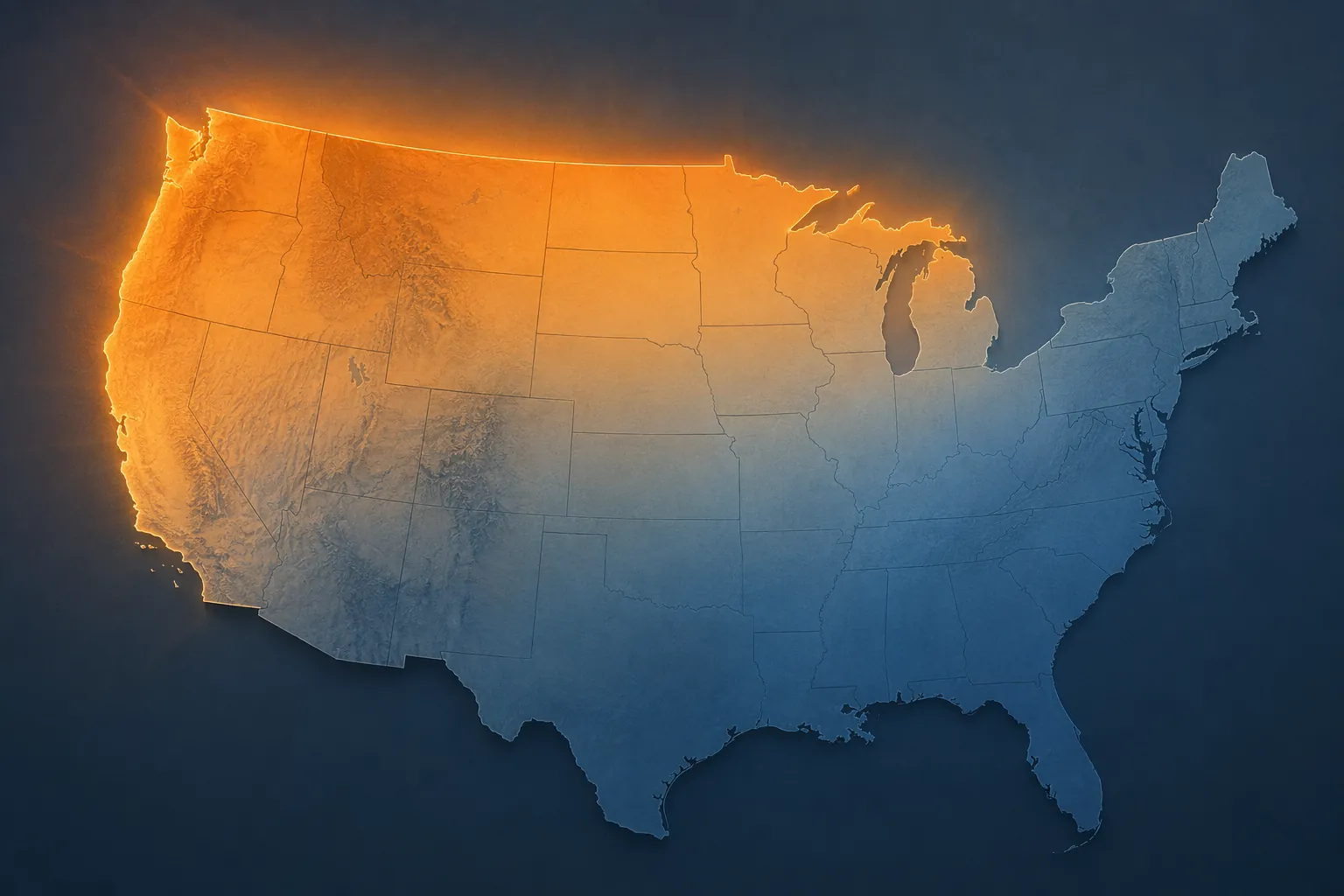 Stylized U.S. map showing stronger permanent daylight saving time burden in northern and western time-zone-edge regions