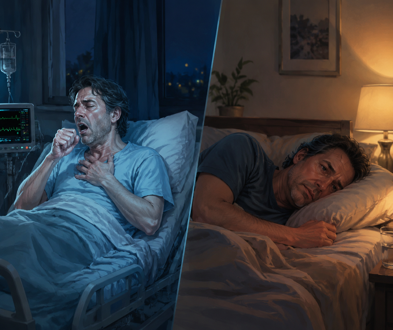 Split view of sleep disruption during acute Legionnaires' treatment and later post-infectious fatigue at home
