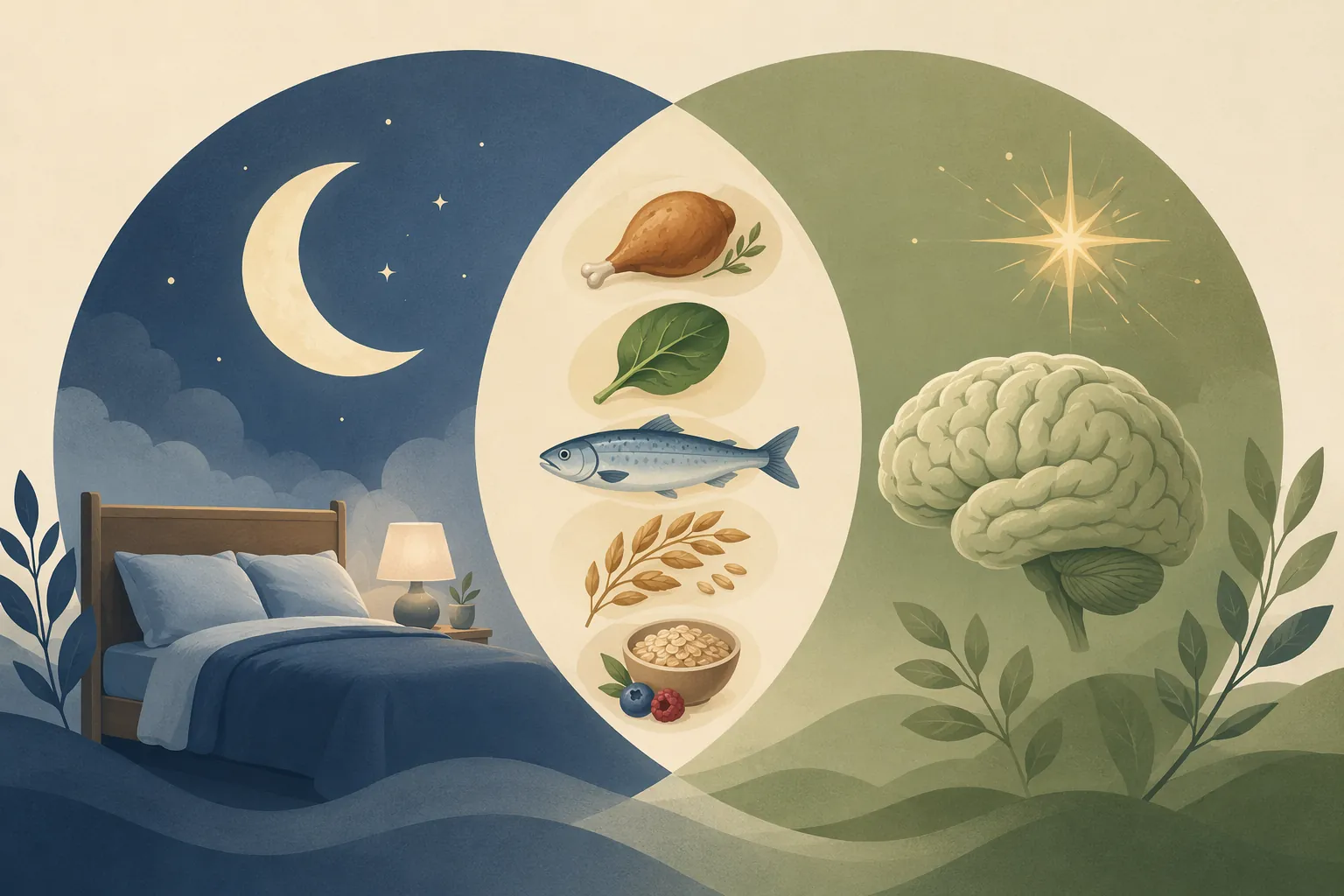 Illustration of shared nutrients connecting sleep and memory support