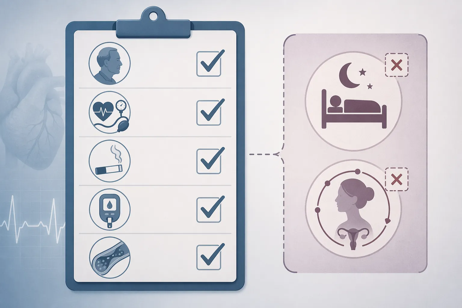 Standard cholesterol risk checklist with sleep and hormone factors shown outside the framework