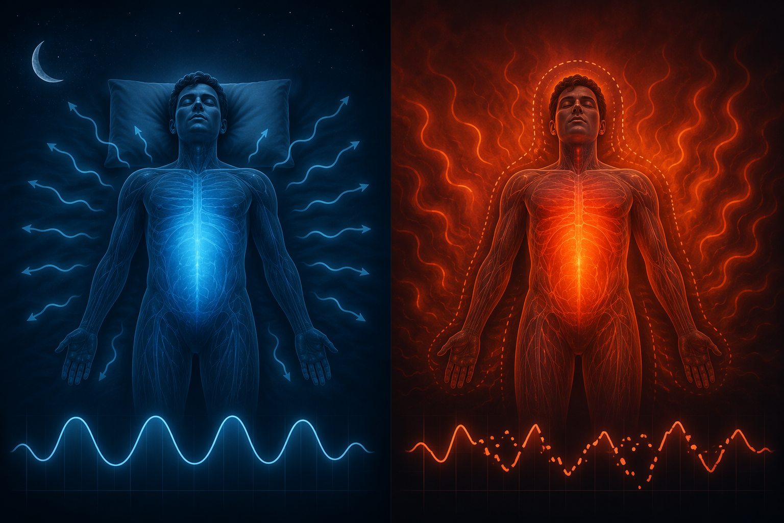 Comparison of cool-night heat loss and hot-environment heat trapping during sleep