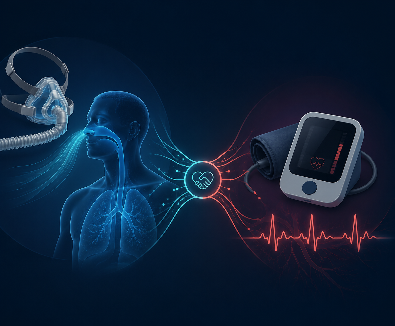 CPAP mask and blood pressure monitor connected as a coordinated treatment approach for sleep apnea and hypertension