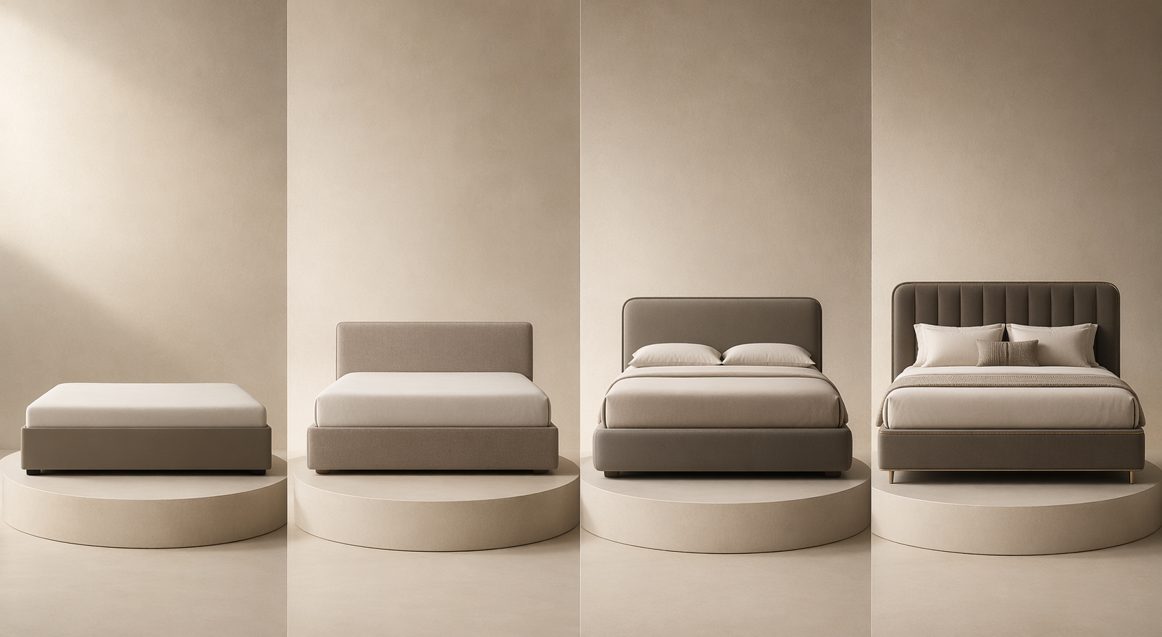 Four adjustable bed silhouettes arranged as a simple-to-premium comparison