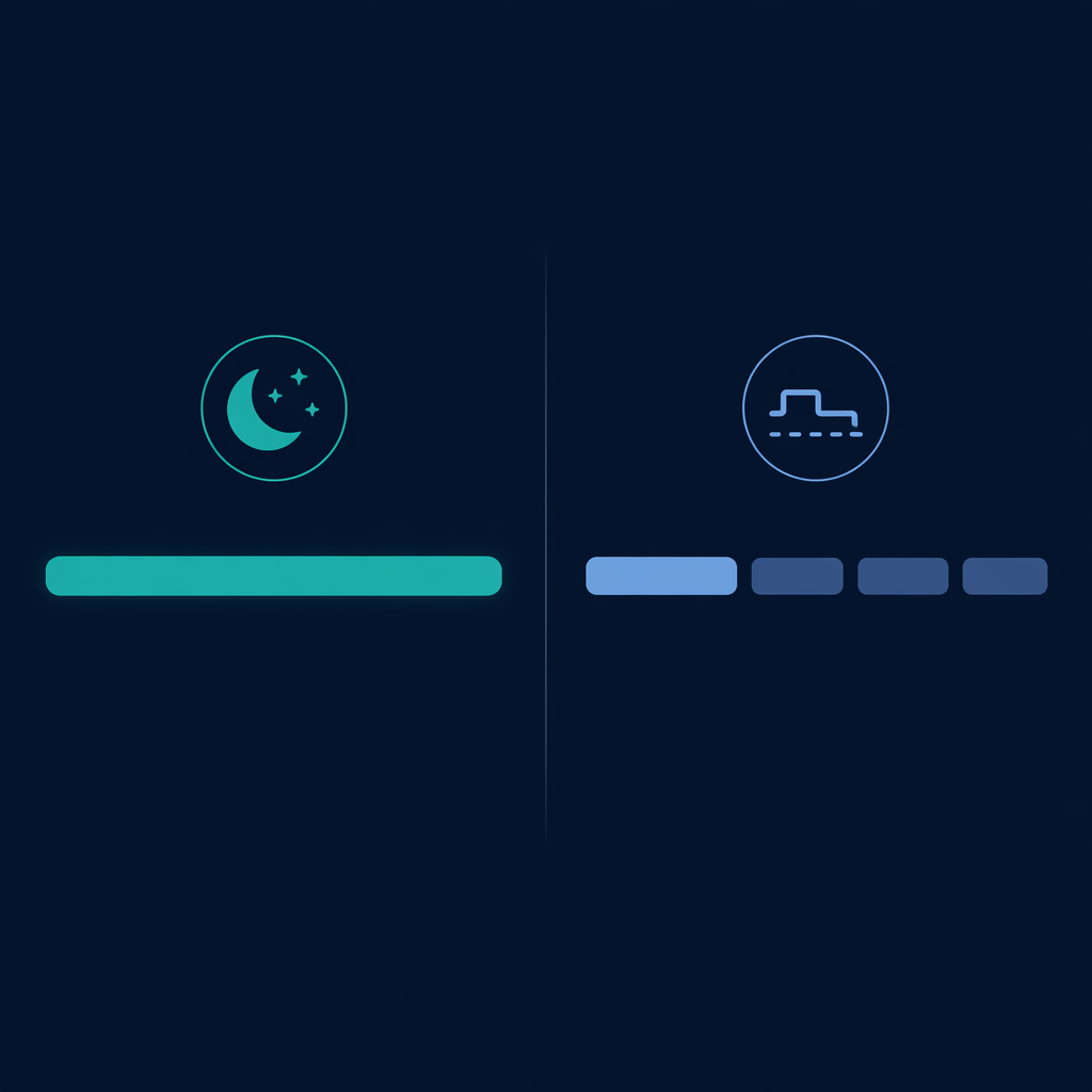 Side-by-side comparison of one continuous sleep bar and the same amount of sleep divided into shorter fragments