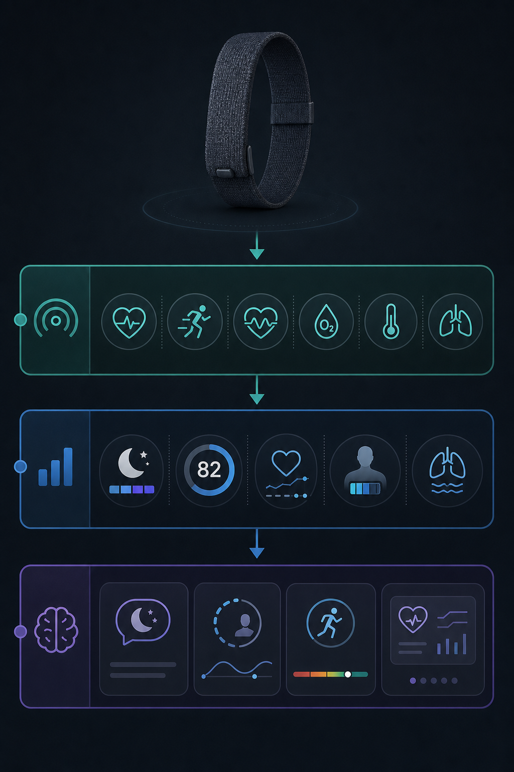 Diagram showing Garmin Cirqa sleep and recovery signals flowing from sensors to metrics to interpretation