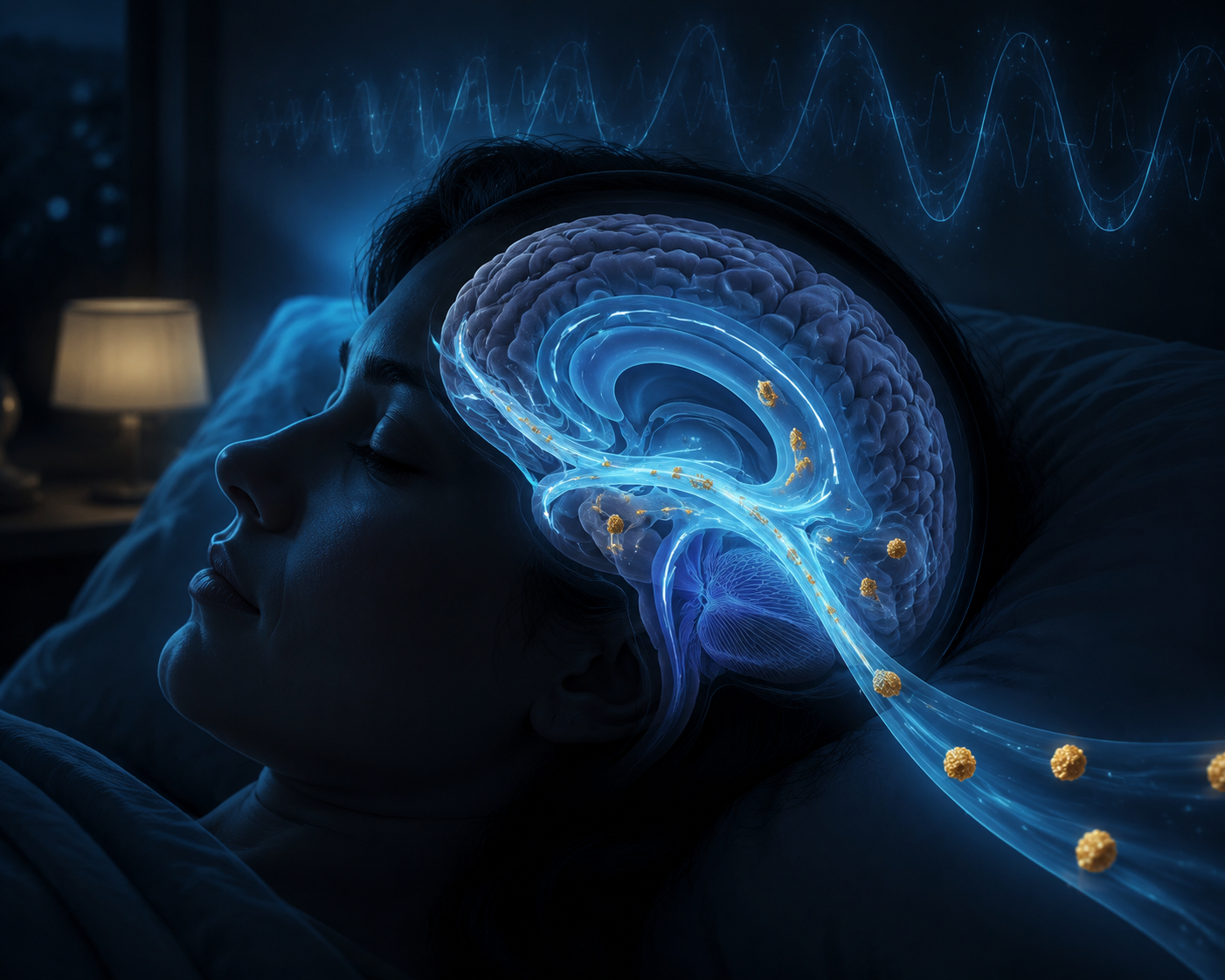 Sleeping person with cerebrospinal fluid waves clearing tau fragments from the brain during deep NREM sleep