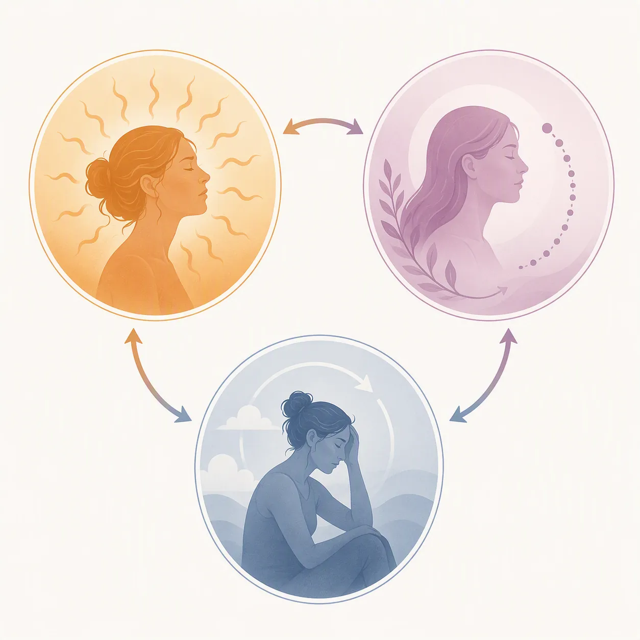 Three connected circles representing heat regulation, calming hormone effects, and circadian arousal feedback