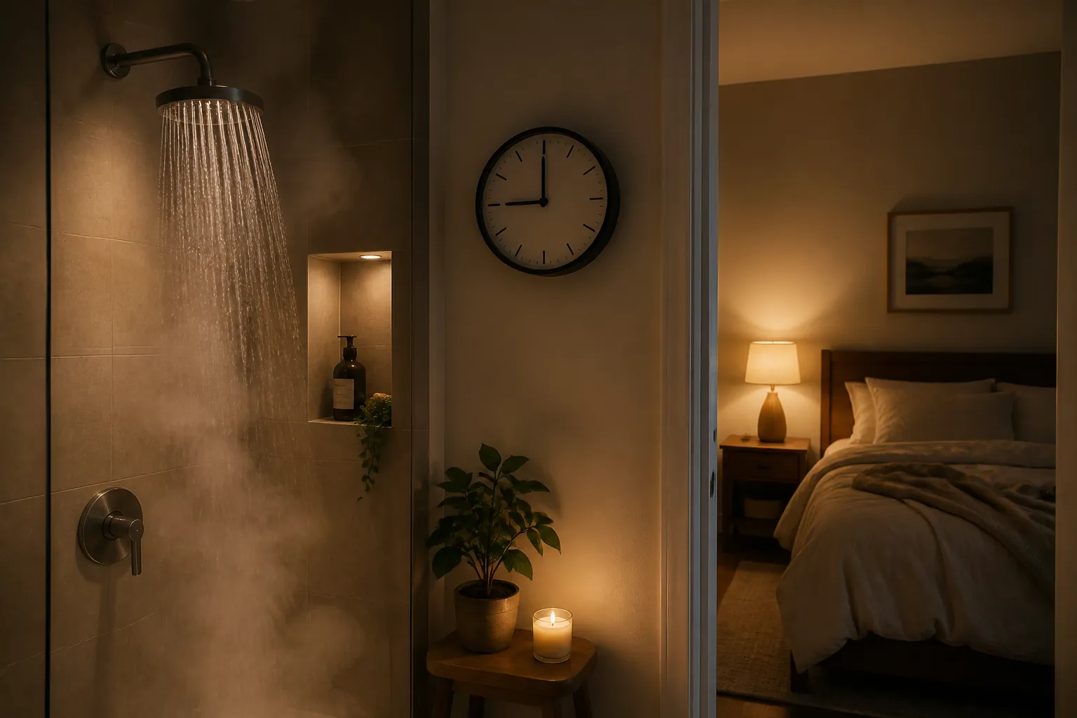 Lukewarm shower prepared before bedtime during a heat wave