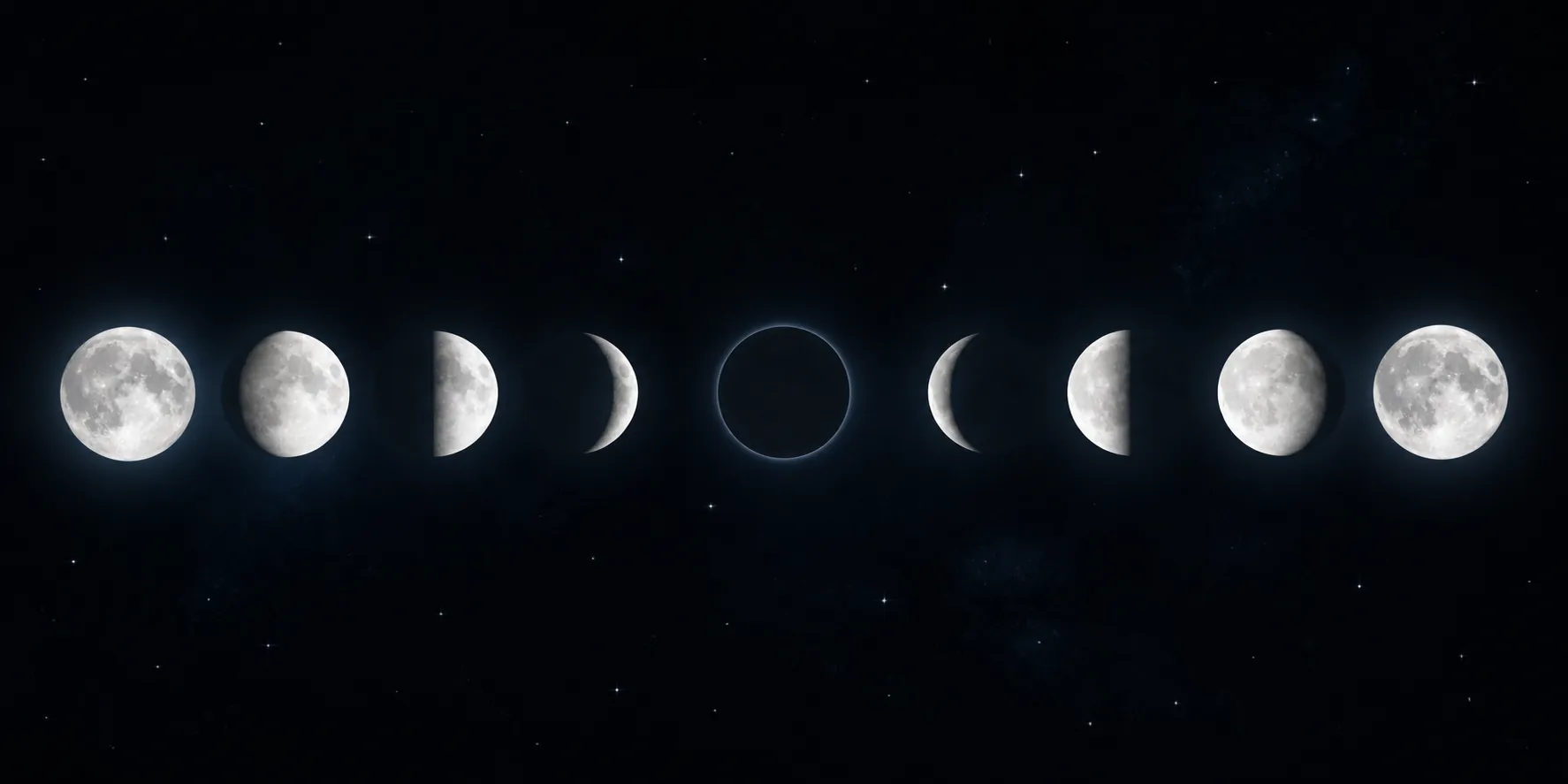 Lunar phase timeline showing full moon, new moon, and full moon sequence