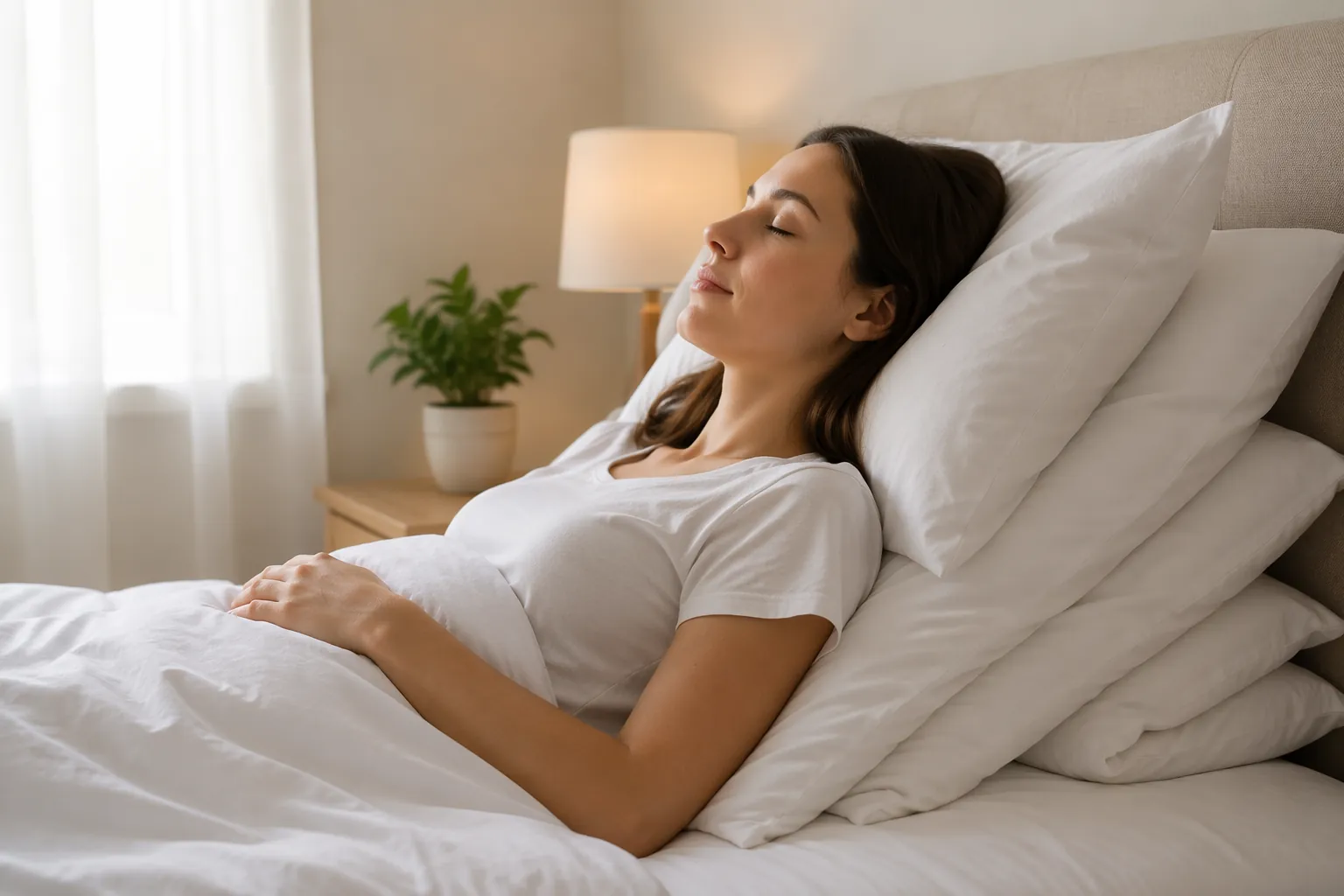 Supine post-dental surgery sleep position with head elevated about 30 to 45 degrees using stacked pillows