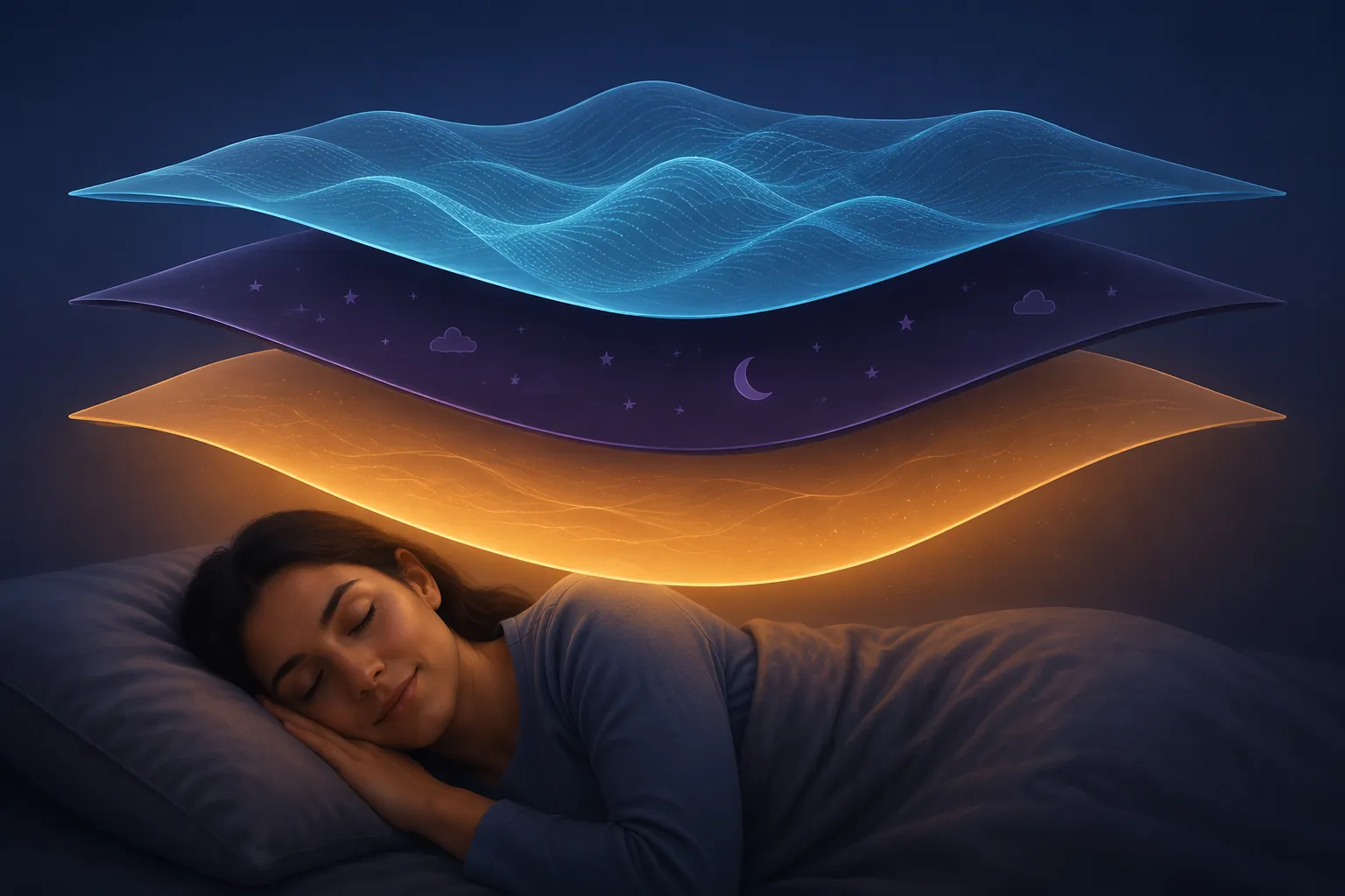 Illustration of protective layers for sound masking, light blocking, and calming before sleep