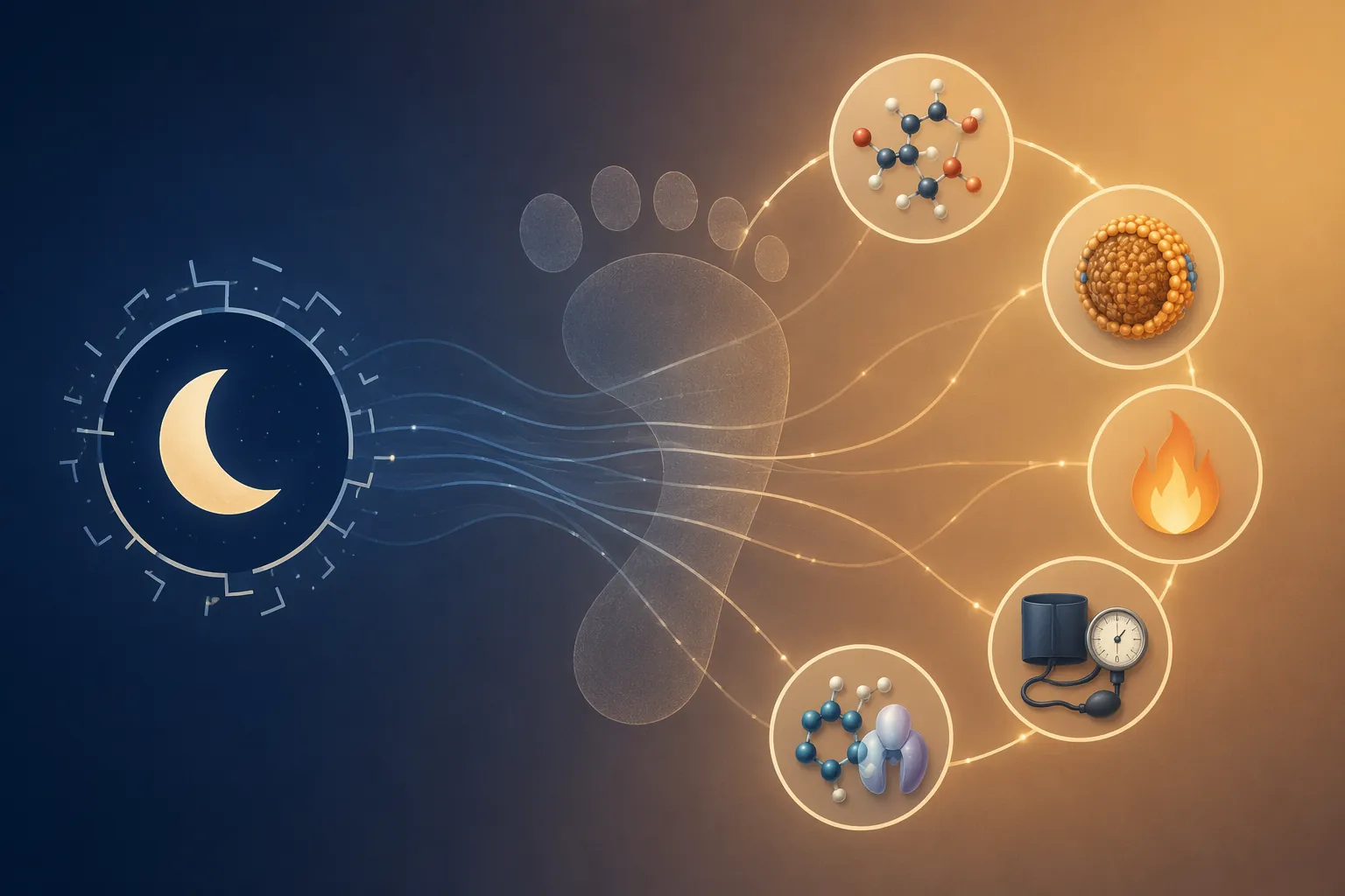 Illustration of fragmented sleep connected to triglycerides, LDL cholesterol, inflammation, blood pressure, and glucose markers
