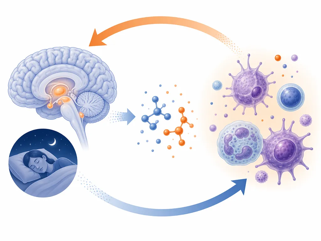 Editorial diagram of the bidirectional sleep-immune relationship involving the brain, IL-1, TNF-alpha, and NREM sleep
