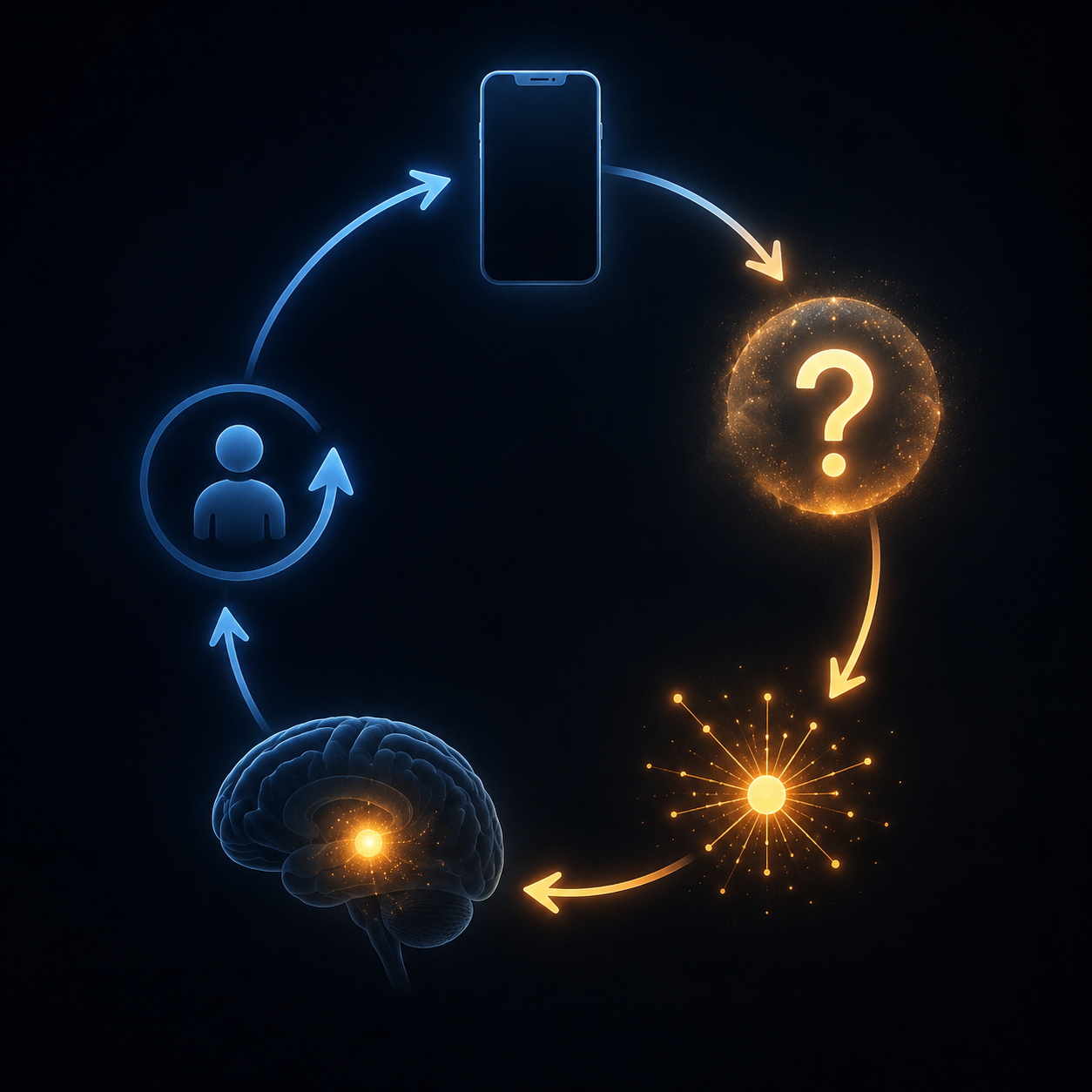 Abstract diagram of a smartphone variable reward loop leading to dopamine and anticipation