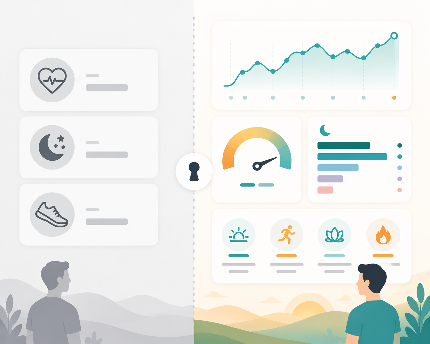 Basic wearable metrics separated from premium analytics by a paywall line