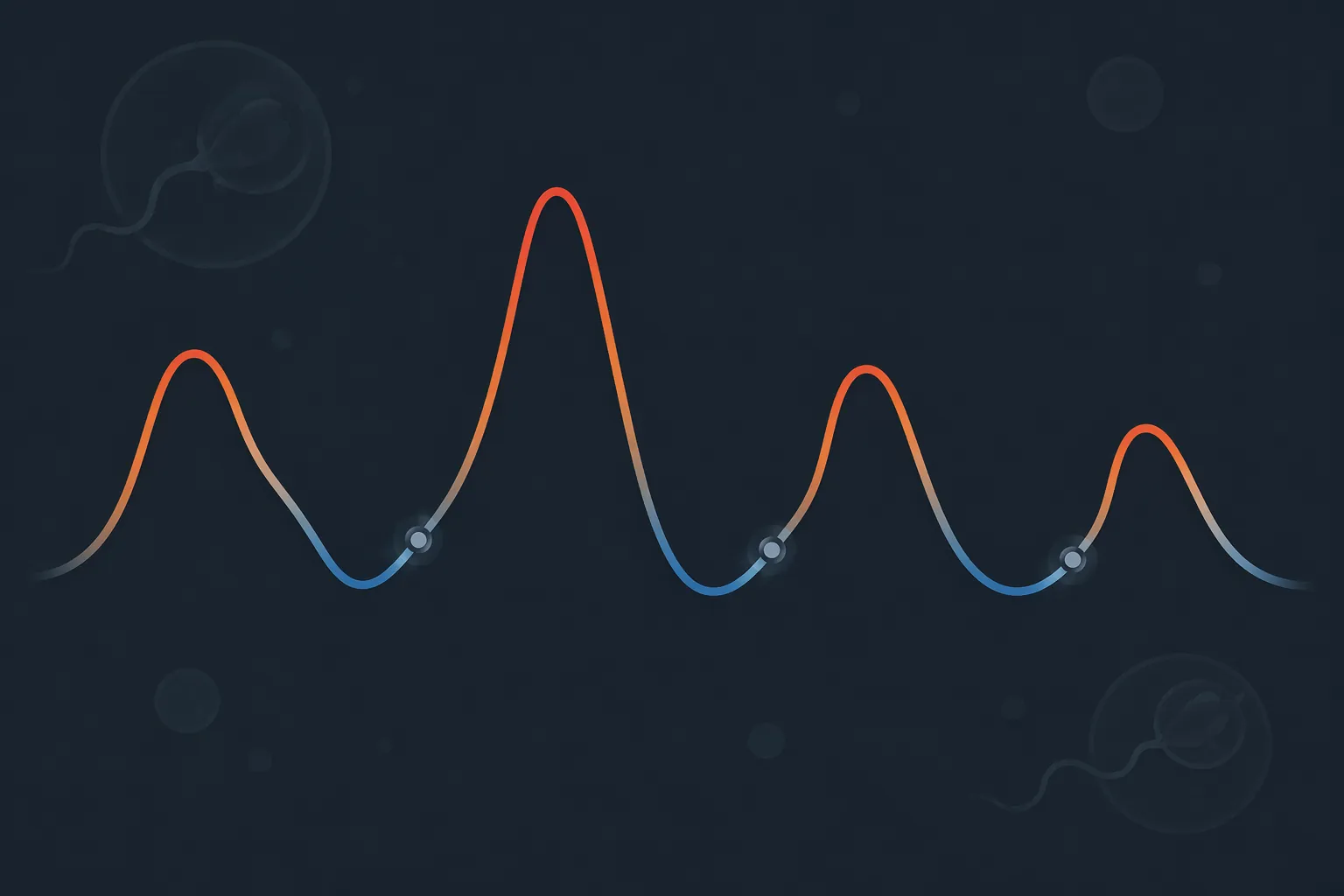 Wavy nighttime symptom timeline with orange-red spikes and blue dips showing cyclospora symptoms improving and returning