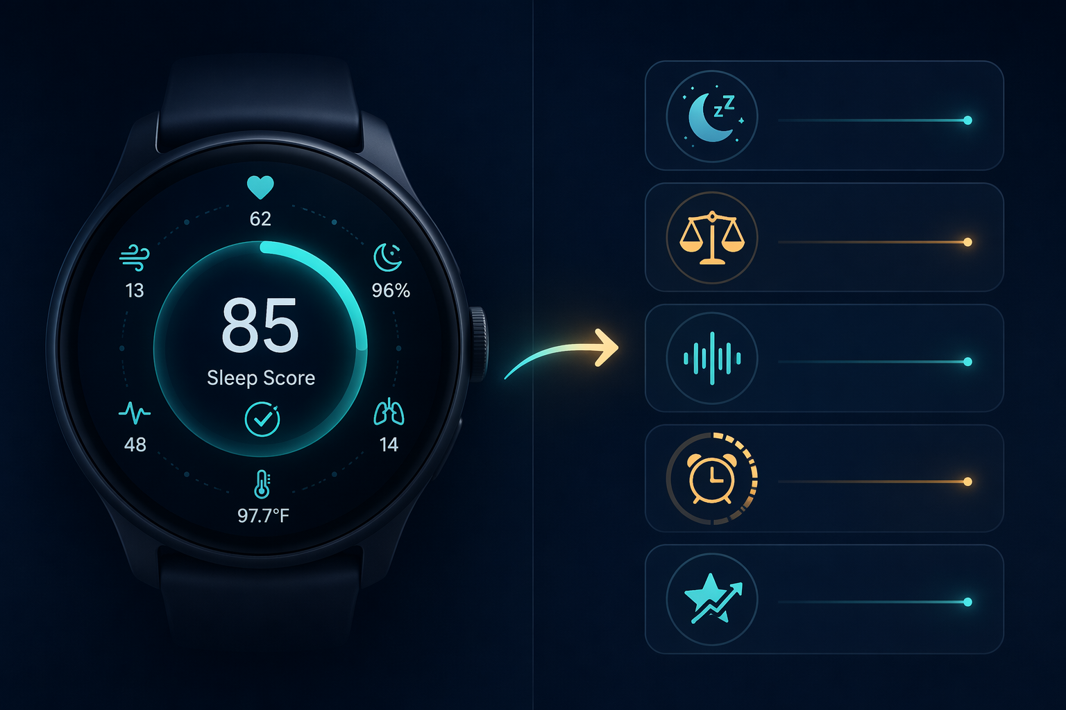 Split comparison illustration showing native Sleep Score on one side and five sleep-tracking feature gaps on the other