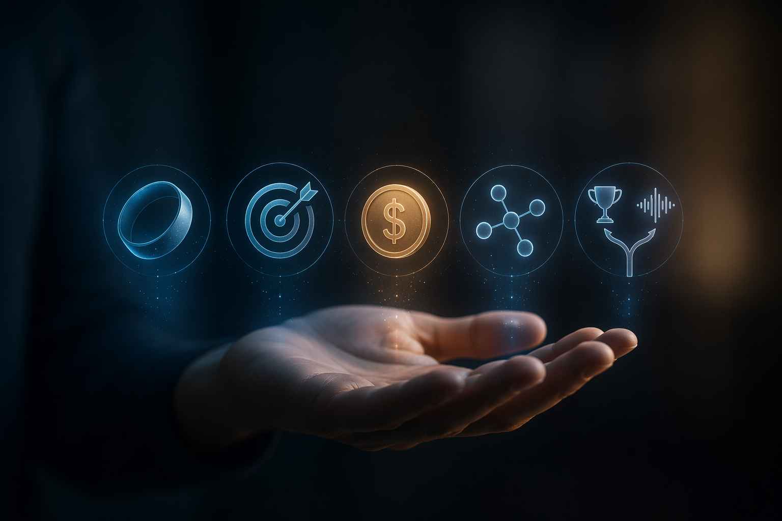 Five icons representing comfort, accuracy, cost, ecosystem, and data style