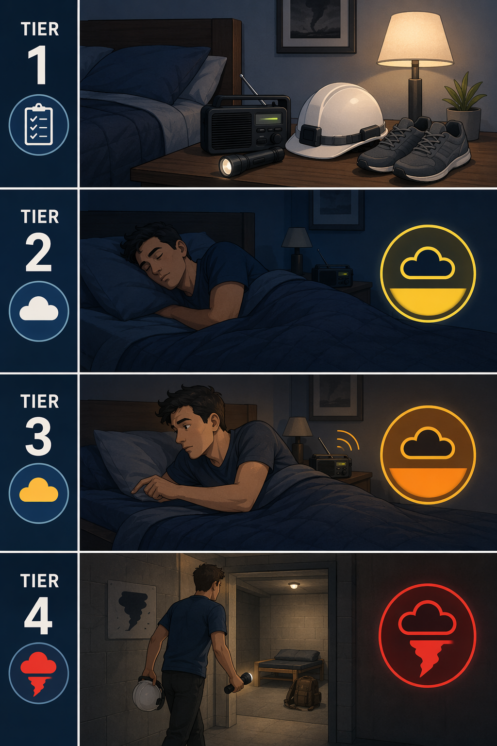 Four-tier decision framework for sleeping through tornado season