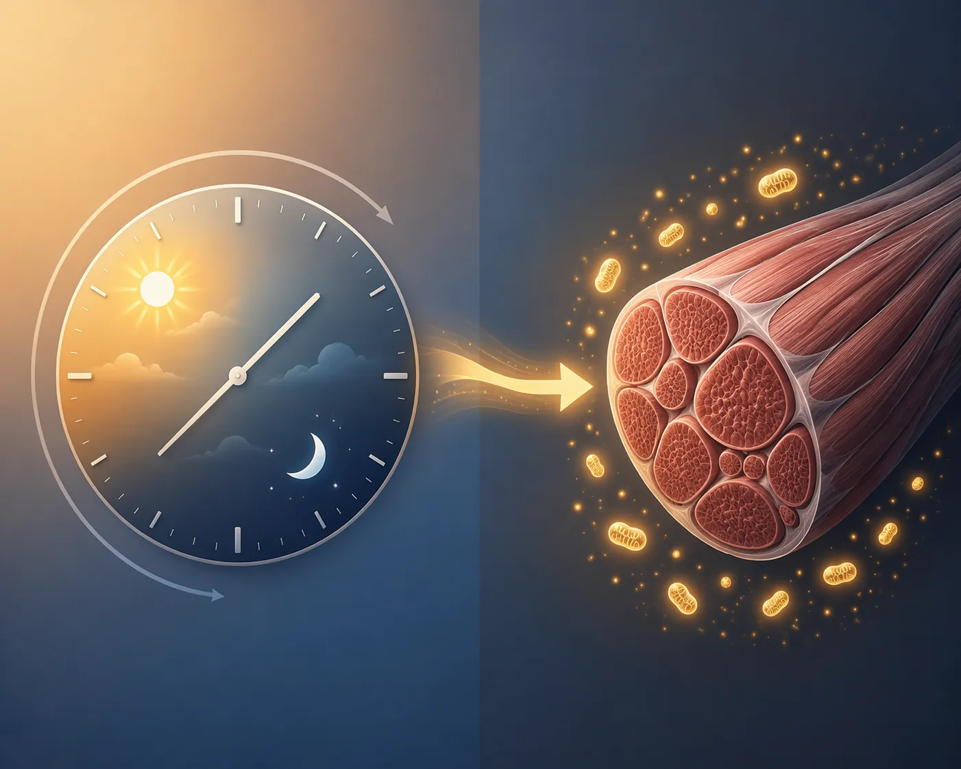 Conceptual circadian clock connected to muscle fibers and mitochondrial activity