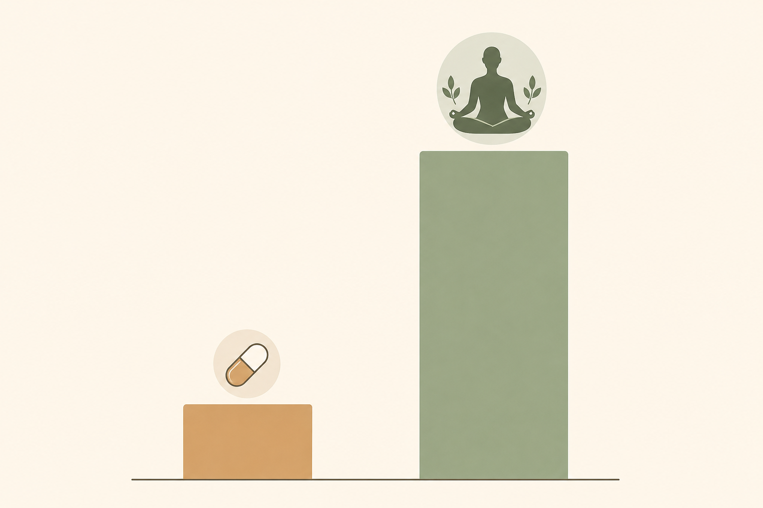 A minimal bar chart comparing a short bar representing magnesium supplement effect size against a tall bar representing CBT-I effect size, with the CBT-I bar approximately six times taller.